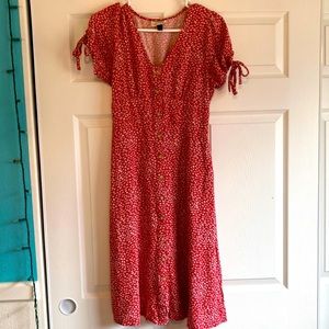 Universal Thread l Red Floral Button Front Midi Picnic Dress, small